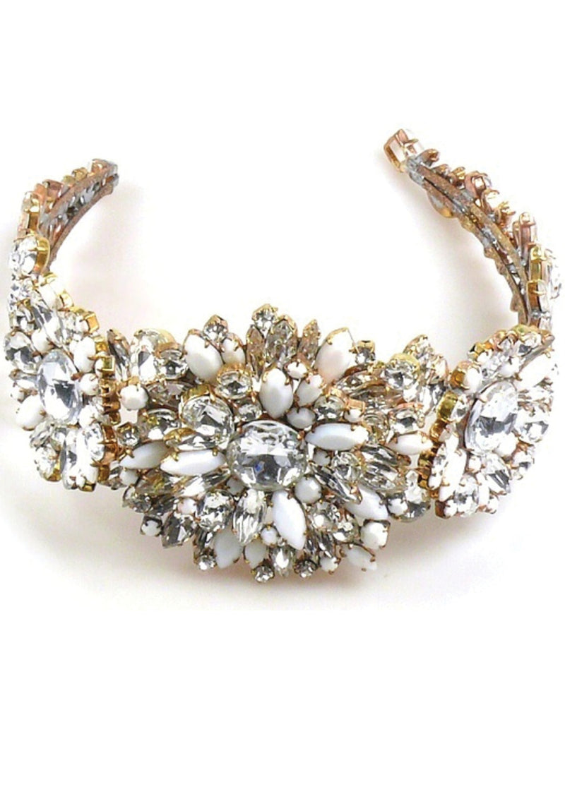 Czech Clear Crystal & White Opaline Glass Headband - New!