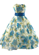1950s Blue Rose Print Chiffon Party Dress - New!