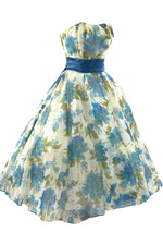 1950s Blue Rose Print Chiffon Party Dress - New!