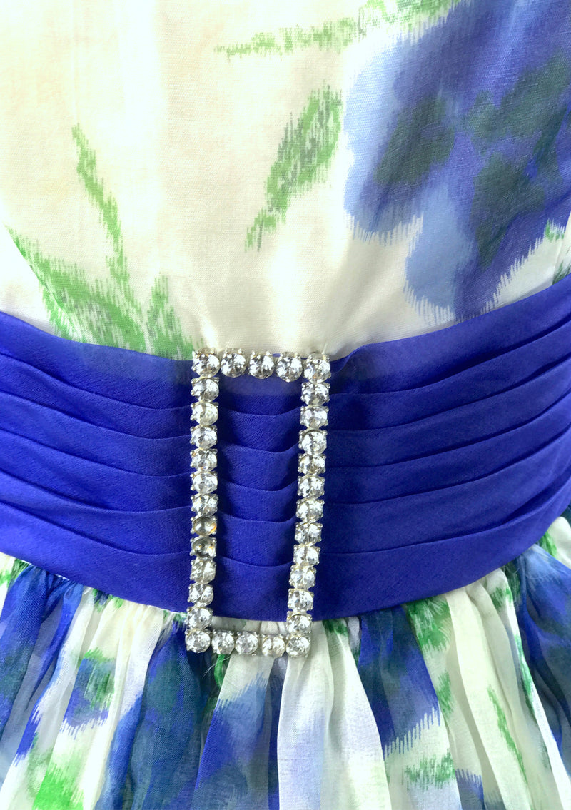 1950s Blue Cabbage Roses Party Dress - New!