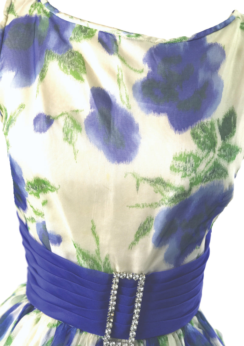 1950s Blue Cabbage Roses Party Dress - New!