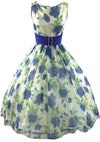 1950s Blue Cabbage Roses Party Dress - New!