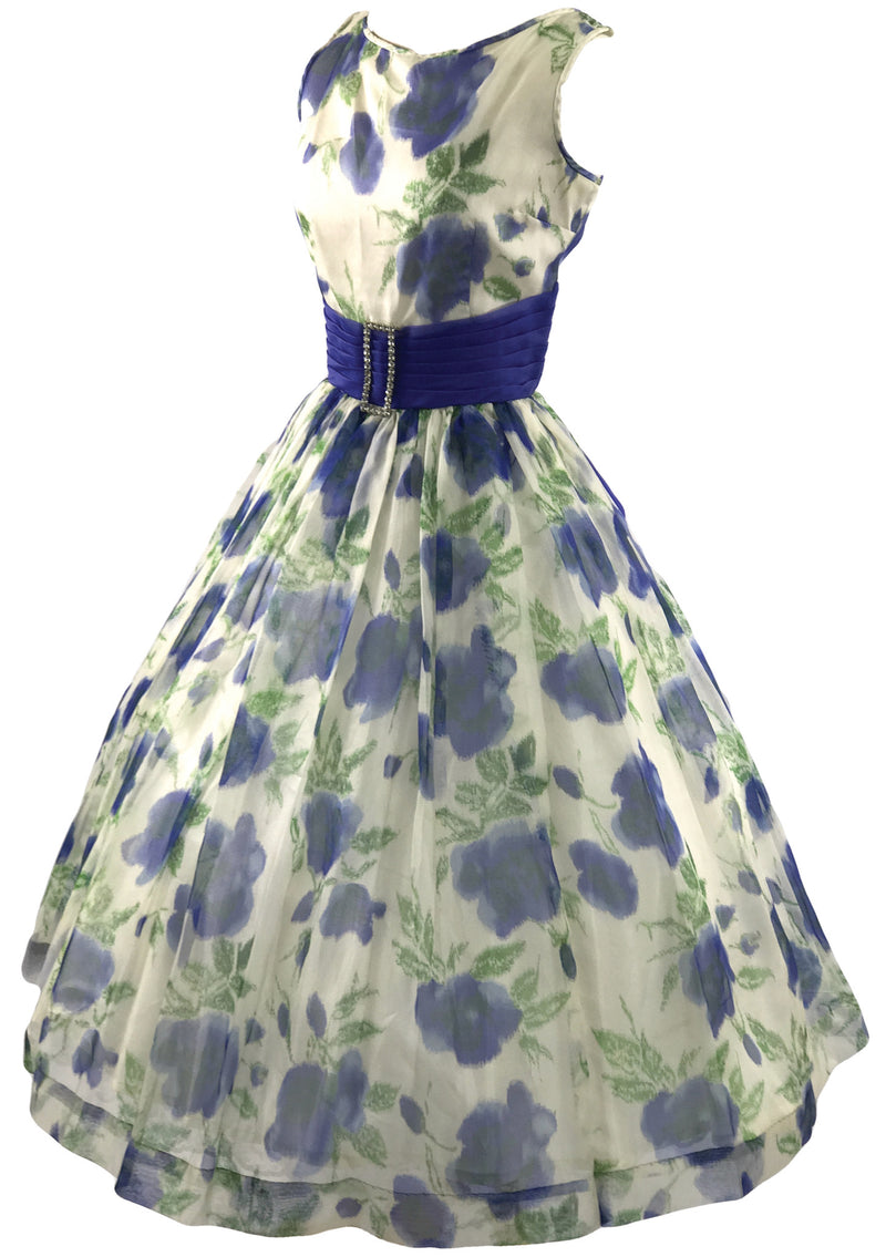 1950s Blue Cabbage Roses Party Dress - New!