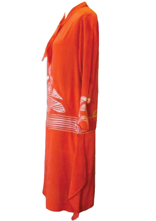 Outstanding Vintage 1920s Blood Orange Silk Day Dress