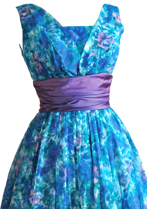 Vintage 1950s Blue Floral Party Dress - New!