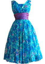 Vintage 1950s Blue Floral Party Dress - New!