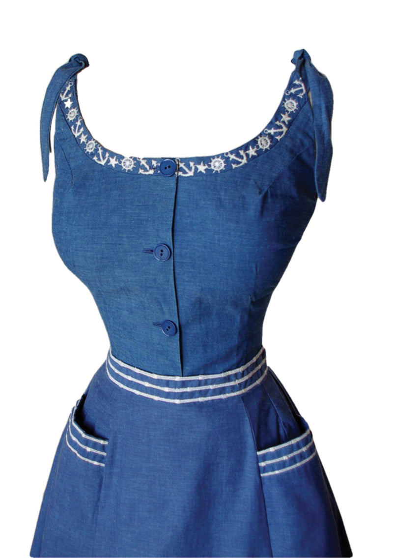 Rare 1940s Blue Chambray Dress & Jacket Ensemble - New!
