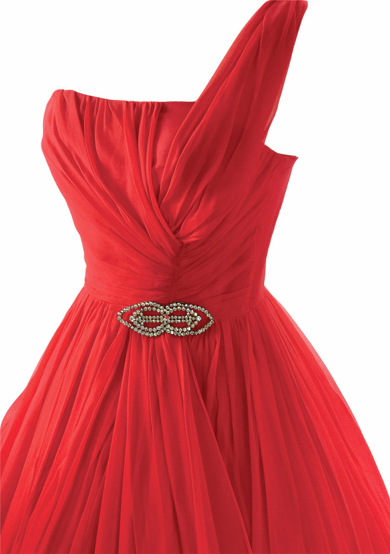1950s Red Draped Silk Chiffon Party Dress - New!