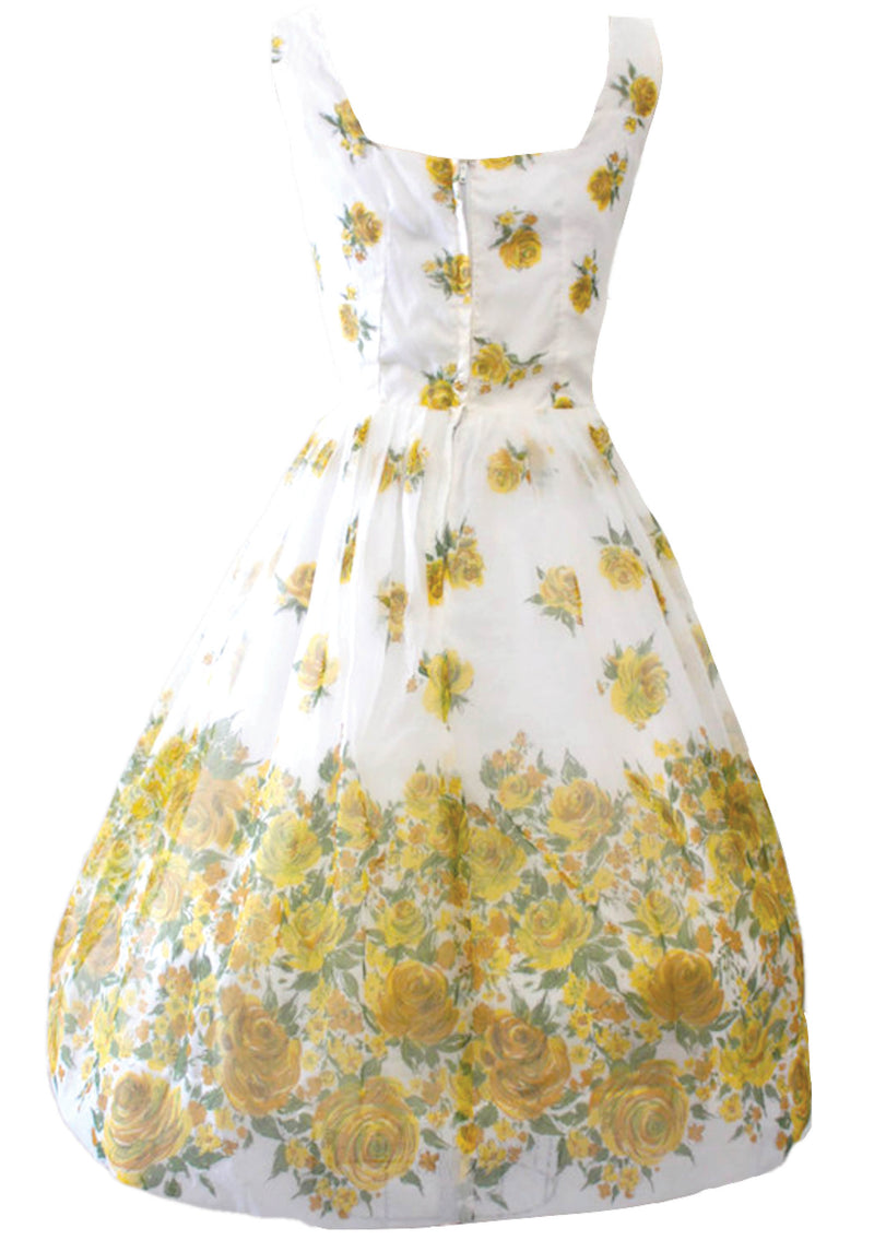 Late 1950s- Early 1960s Yellow Roses Chiffon Party Dress - New!