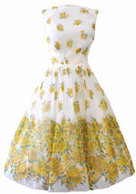 Late 1950s- Early 1960s Yellow Roses Chiffon Party Dress - New!