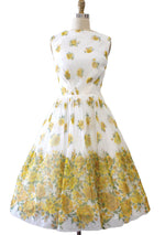 Late 1950s- Early 1960s Yellow Roses Chiffon Party Dress - New!