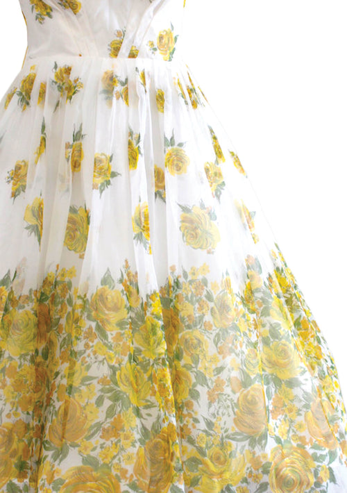 Late 1950s- Early 1960s Yellow Roses Chiffon Party Dress - New!