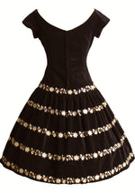Striking Vintage 1950s Black Velvet Dress - New!
