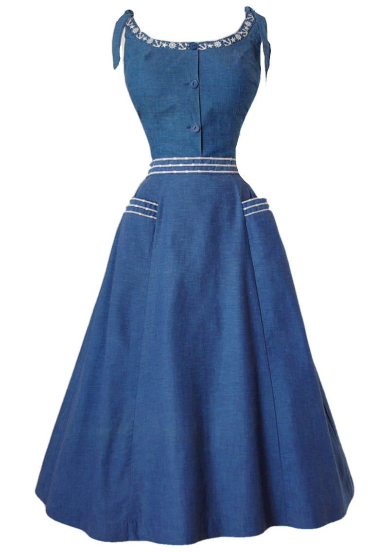 Rare 1940s Blue Chambray Dress & Jacket Ensemble - New!