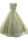 Vintage 1950s Pistachio Green Net Lace Party Dress - New!