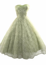 Vintage 1950s Pistachio Green Net Lace Party Dress - New!