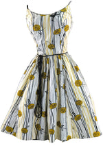 Late 1950s early 1960s Cotton Floral Art Print Sun Dress