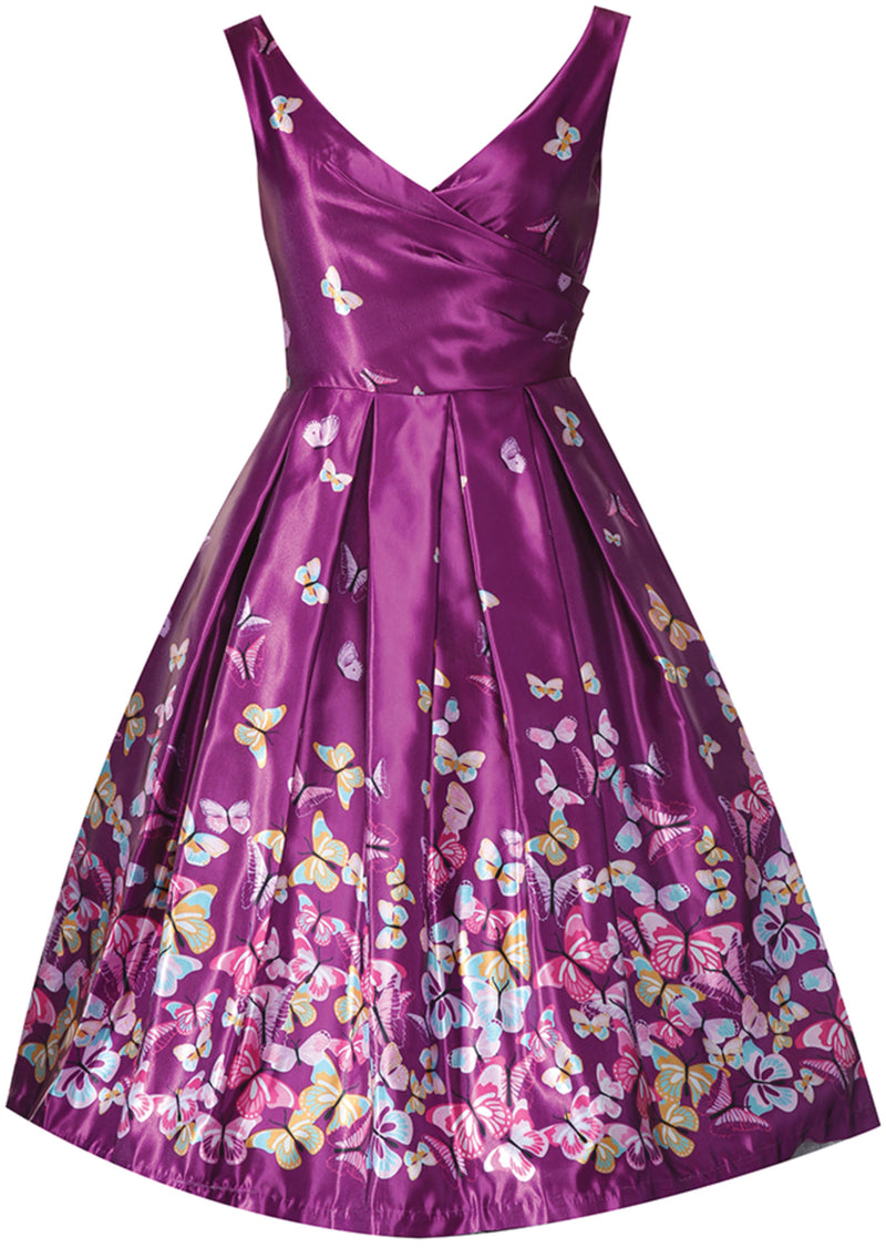 Recreation of 1950s Merlot Floral Butterfly Party Dress - New!