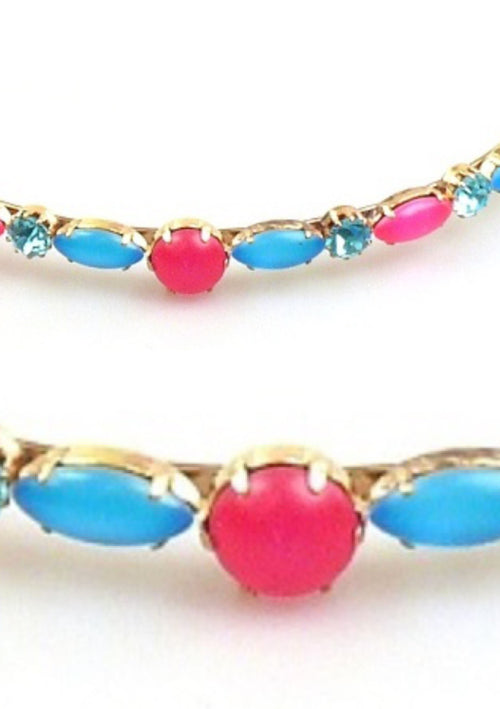 Pink and Blue Neon Glass Czech Headband