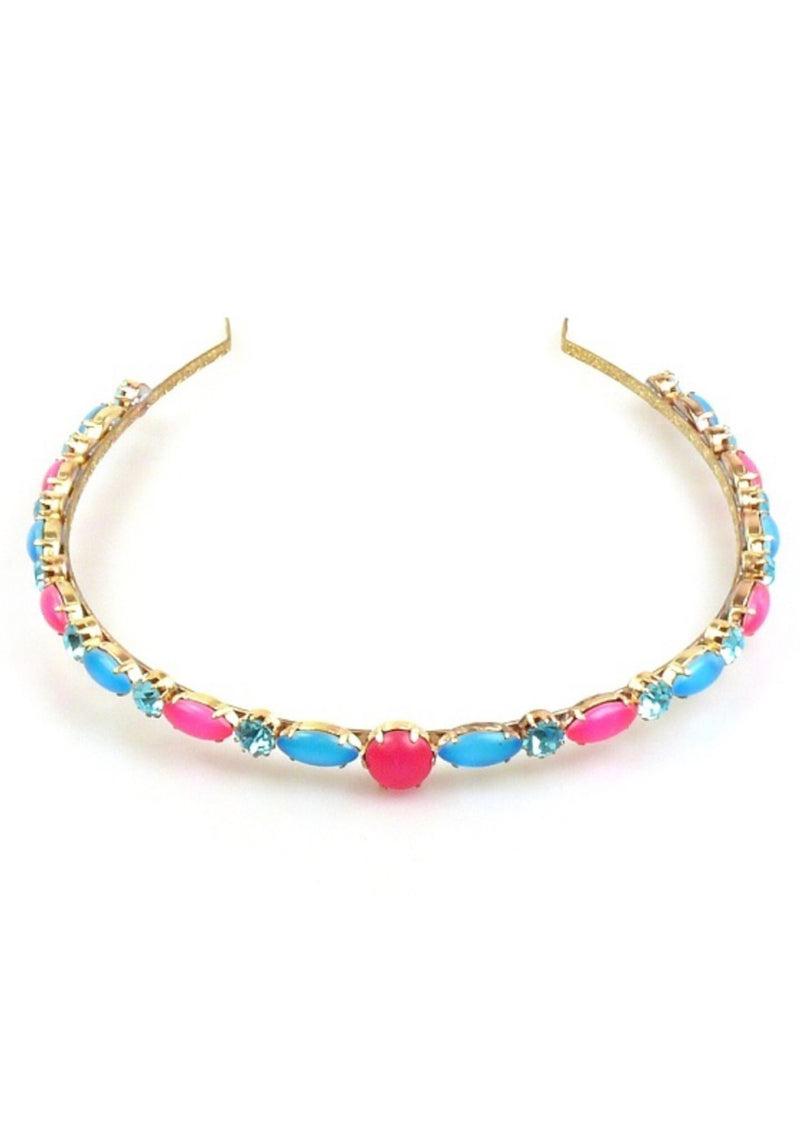 Pink and Blue Neon Glass Czech Headband
