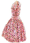 Vintage 1950s Pink and Black Rose Floral Silk Day Dress - New!