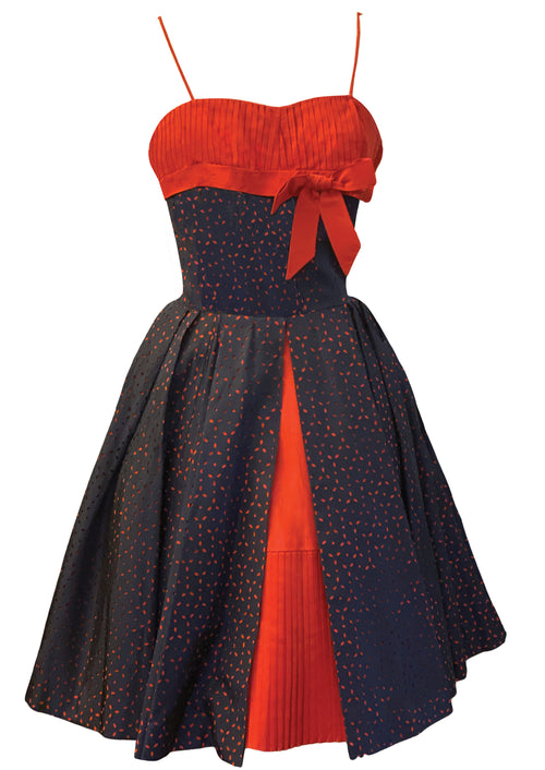 Late 1950s to Early 1960s Red & Blue Taffeta Dress- New!