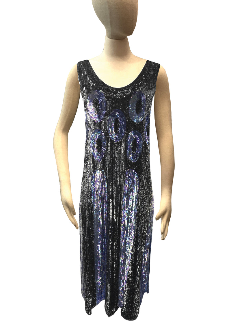 Vintage 1920s Black & Blue Sequins Party Dress  - New!