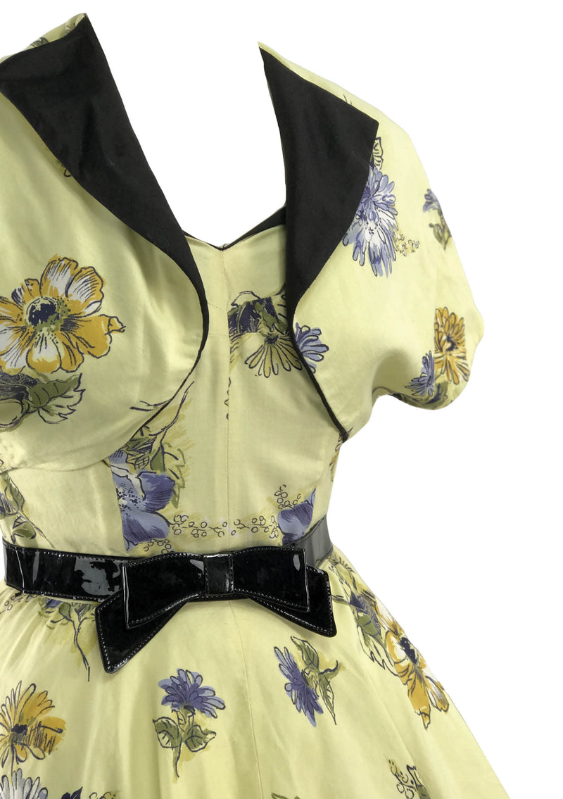 1950s Daffodil Yellow Floral Cotton Dress Ensemble - New!