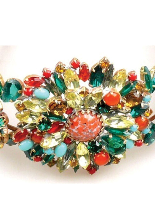 Magnificent Czech Coral, Jade, Emerald & Topaz Headband