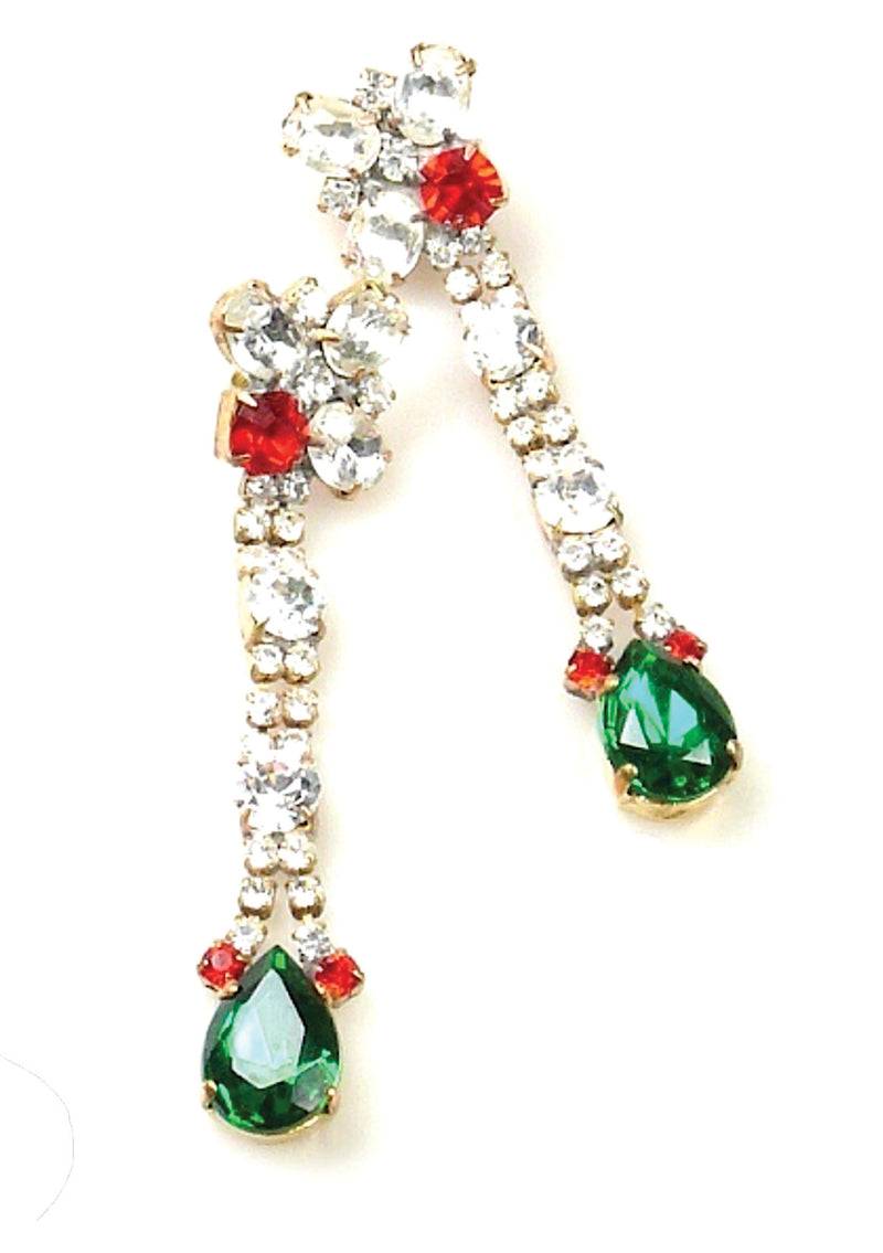 Vintage Clear, Emerald and Ruby Crystal Czech Earrings