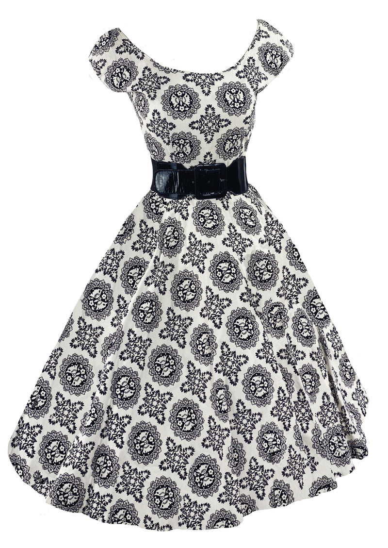 1950's Jerry Gilden B&W Medallion Print Cotton Dress - New!