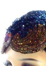 Vintage 1920s Blue Sequin + Coloured Glass Cloche Headpiece