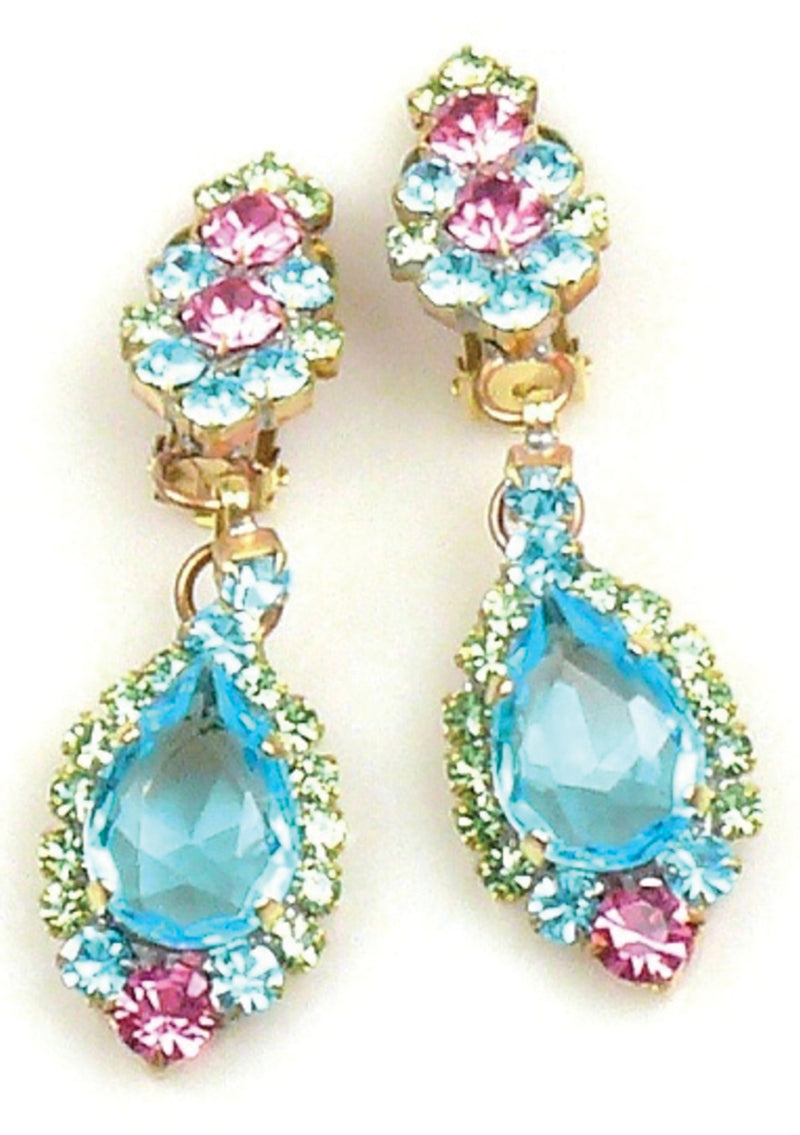 Charming Blue Floral Crystal Drop Earrings - New!