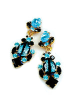 Aquamarine and Onyx Glass Crystal Earrings