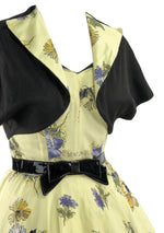 1950s Daffodil Yellow Floral Cotton Dress Ensemble - New!