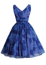 Vintage 1950s Royal Blue Abstract Roses Party Dress - New! (LAYAWAY)