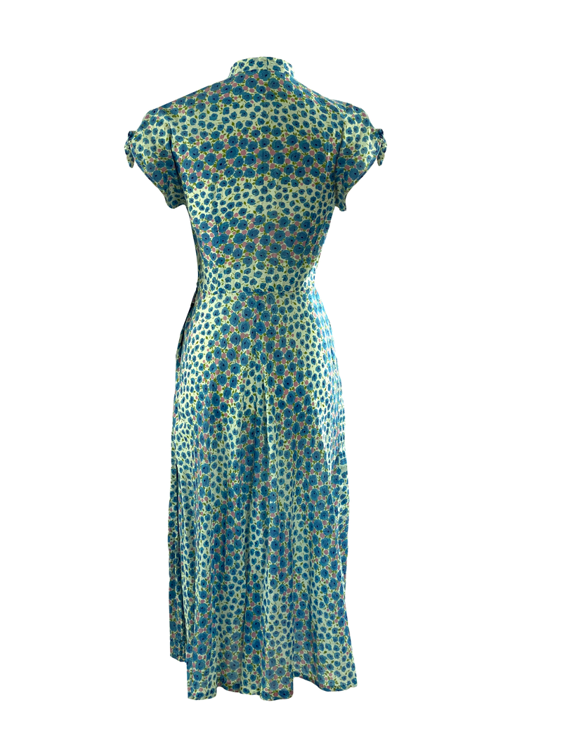 Vintage 1930s Blue and Pink Floral Cotton Dress - NEW!