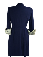 1940s Navy Crepe Dress with Guipure Lace Sleeves- New!