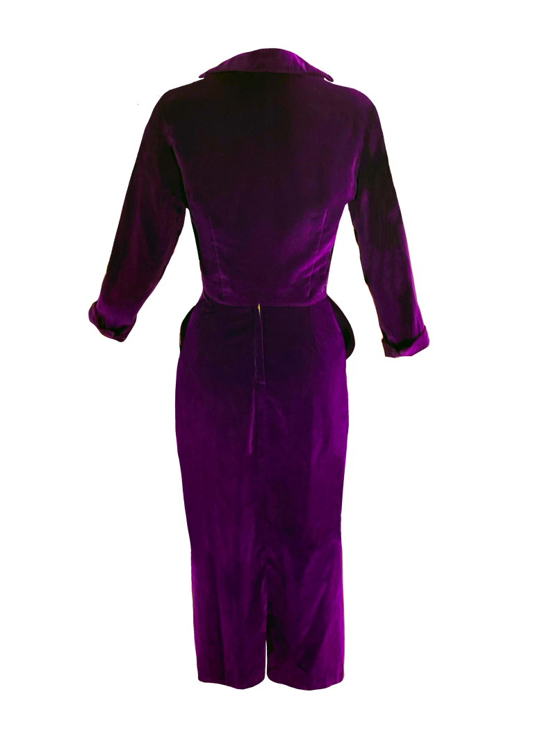 Sensational Figure Hugging 1950s Plum Velvet Suit - New!