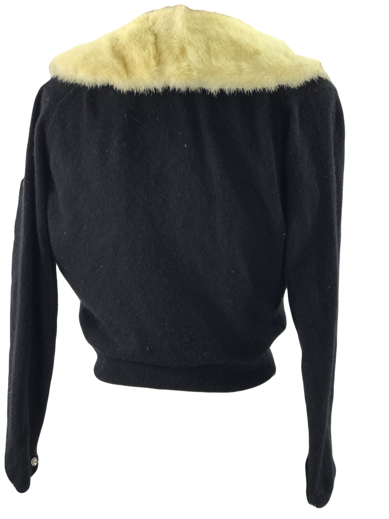 Vintage 1950 Black Cashmere Cardigan with Mink- New