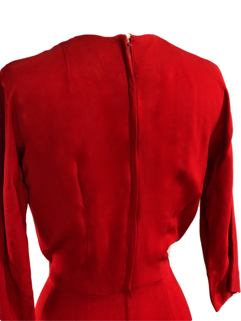 Dramatic 1940s Red Crepe Sculptured Dress- New!