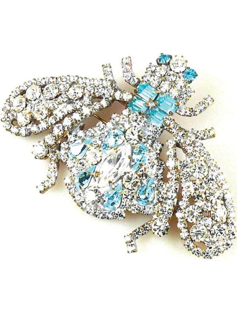 Imposing Aquamarine & Clear Bumble Bee Brooch - New!