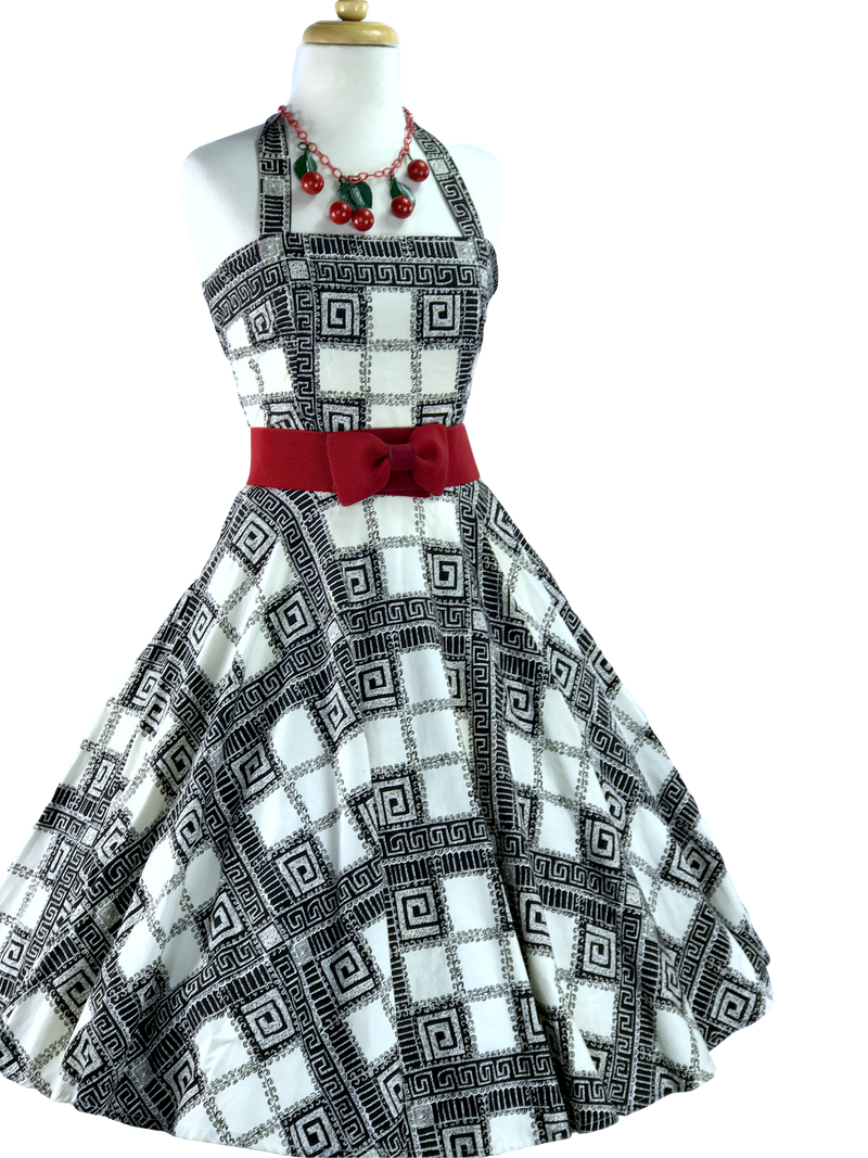 1950's Black/White Atomic Print Cotton Halter Dress  - New!