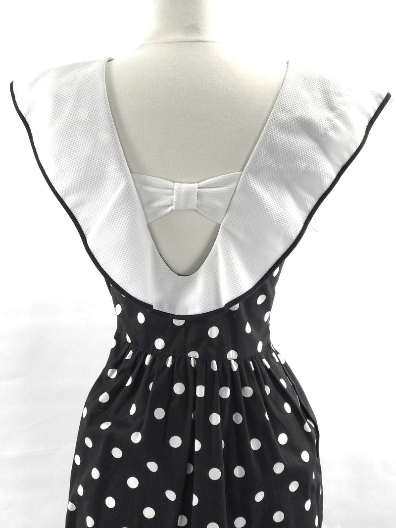 Vintage 1980s Black & White Spots Cotton Day Dress - New!
