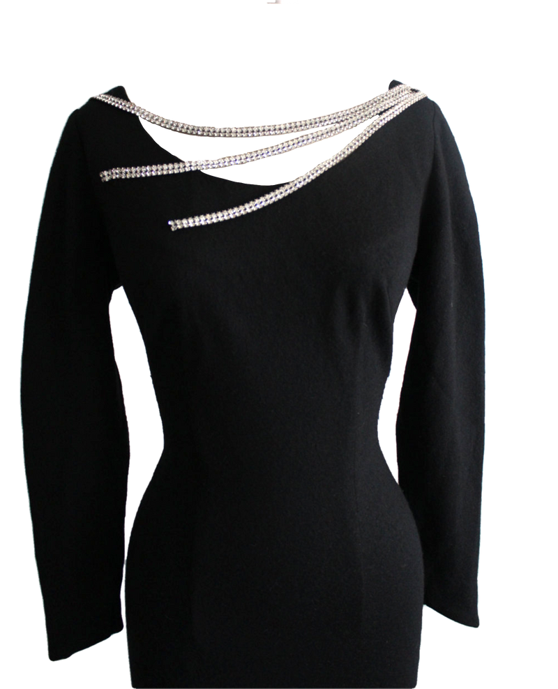 Vintage 1950s Black Knit Wiggle Party Dress- New!