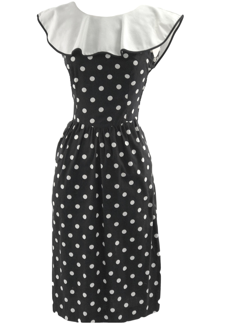 Vintage 1980s Black & White Spots Cotton Day Dress - New!