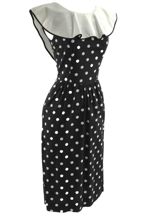 Vintage 1980s Black & White Spots Cotton Day Dress - New!