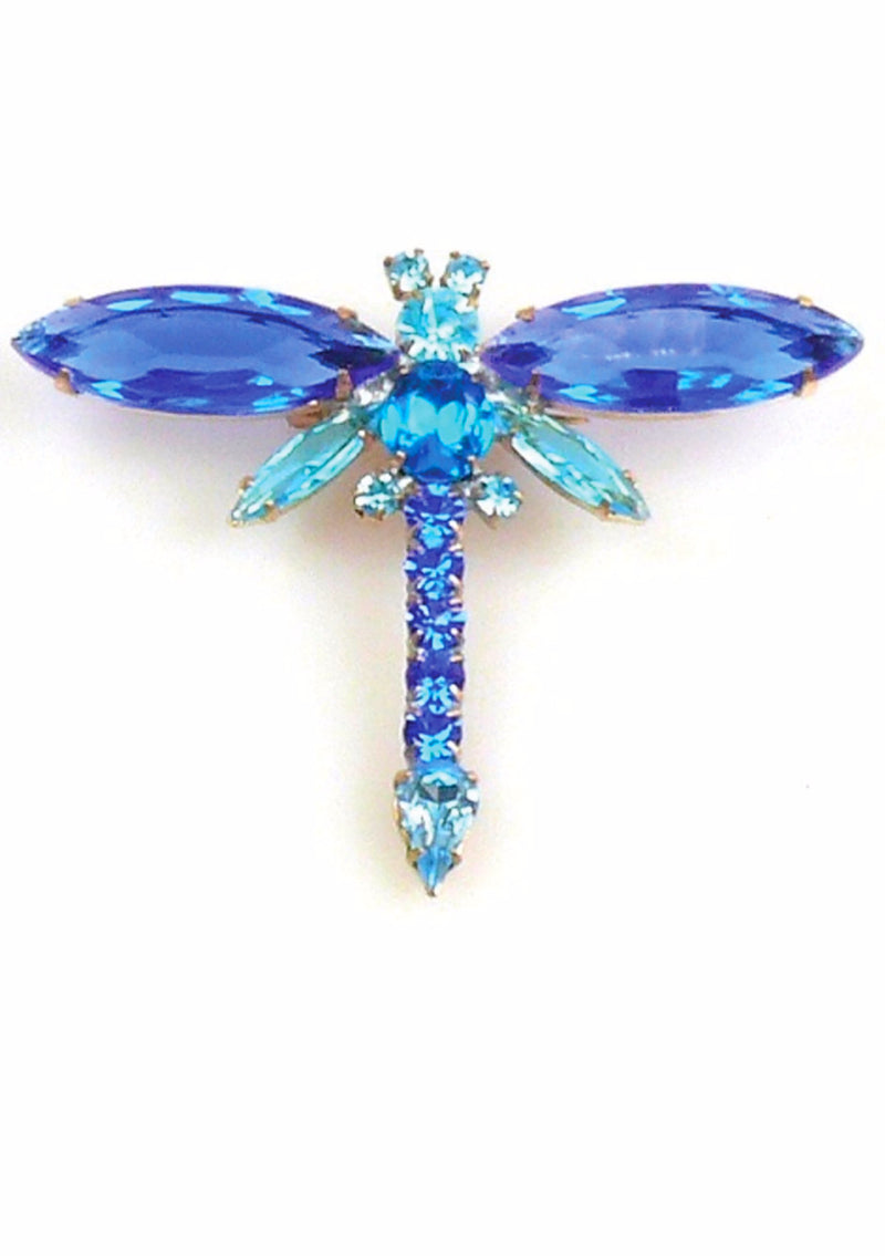 Beautiful Czech Sapphire Blue Dragonfly Brooch -  New