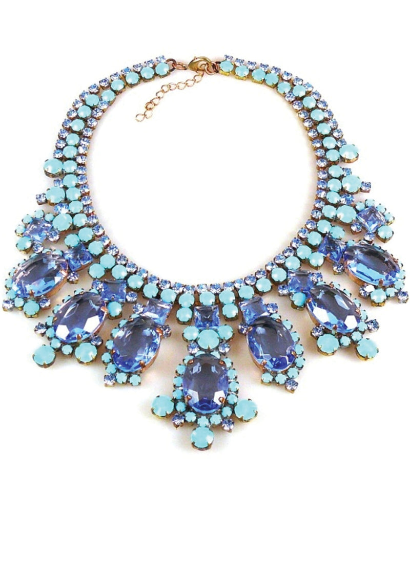 Superb Large Sapphire Blue & Turquoise Czech Necklace