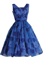Vintage 1950s Royal Blue Abstract Roses Party Dress - New! (LAYAWAY)